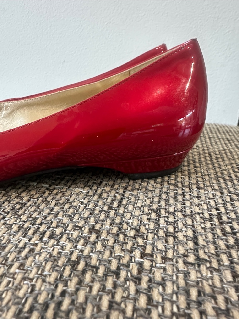 Stuart Weitzman Red Patent Peep-Toe Wedge Flats Size 10M - Picture 5 of 10